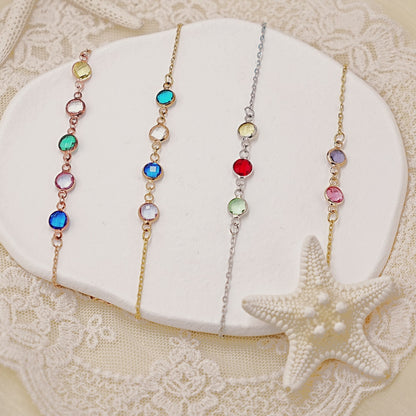 Women's Stainless Steel Connecter Birthstone Charm Bracelet