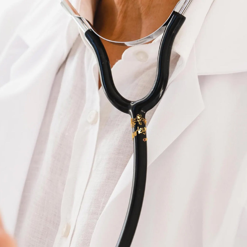 Custom Stethoscope Name Tag with Birth Flower with Birthstone