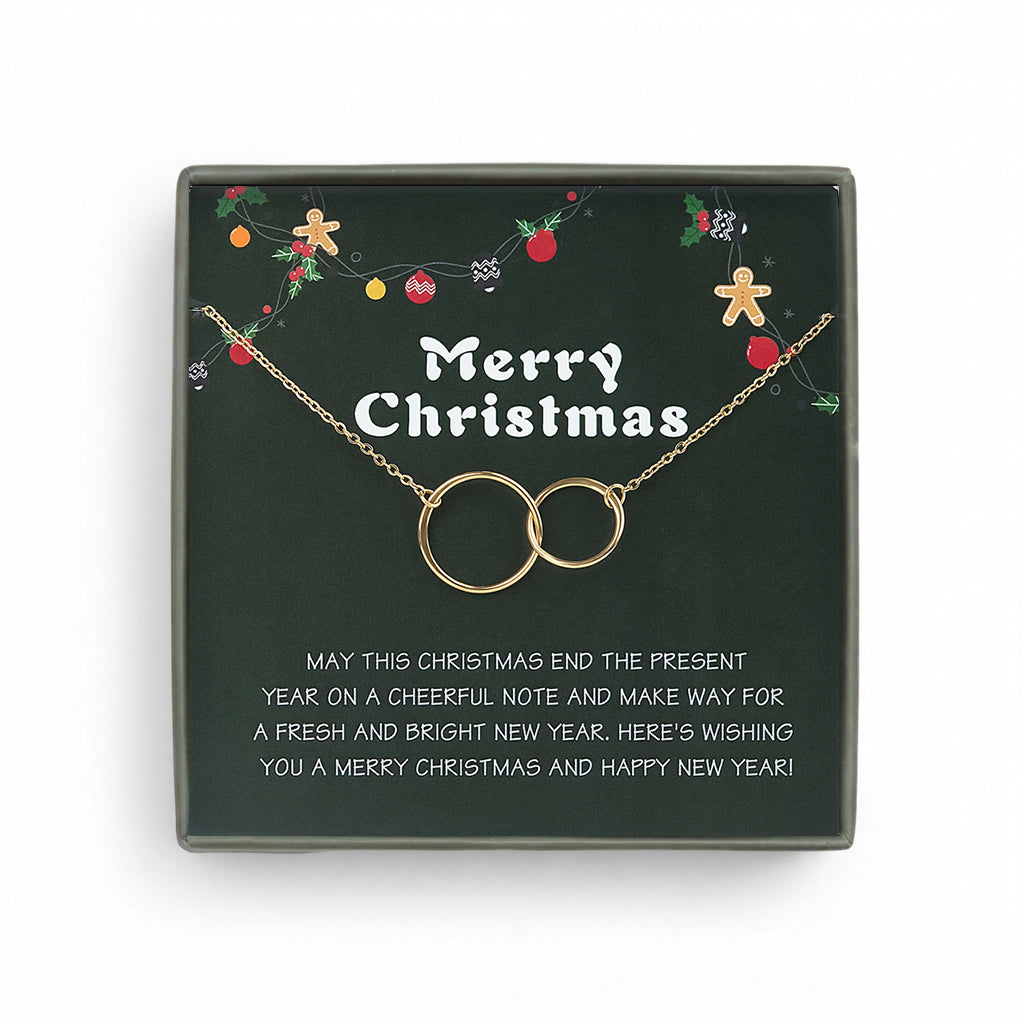 "Merry Christmas" Card and Infinity Rings Necklace