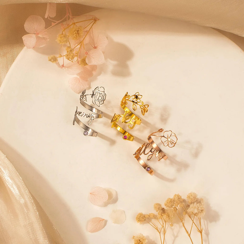 Custom Stethoscope Name Tag with Birth Flower with Birthstone