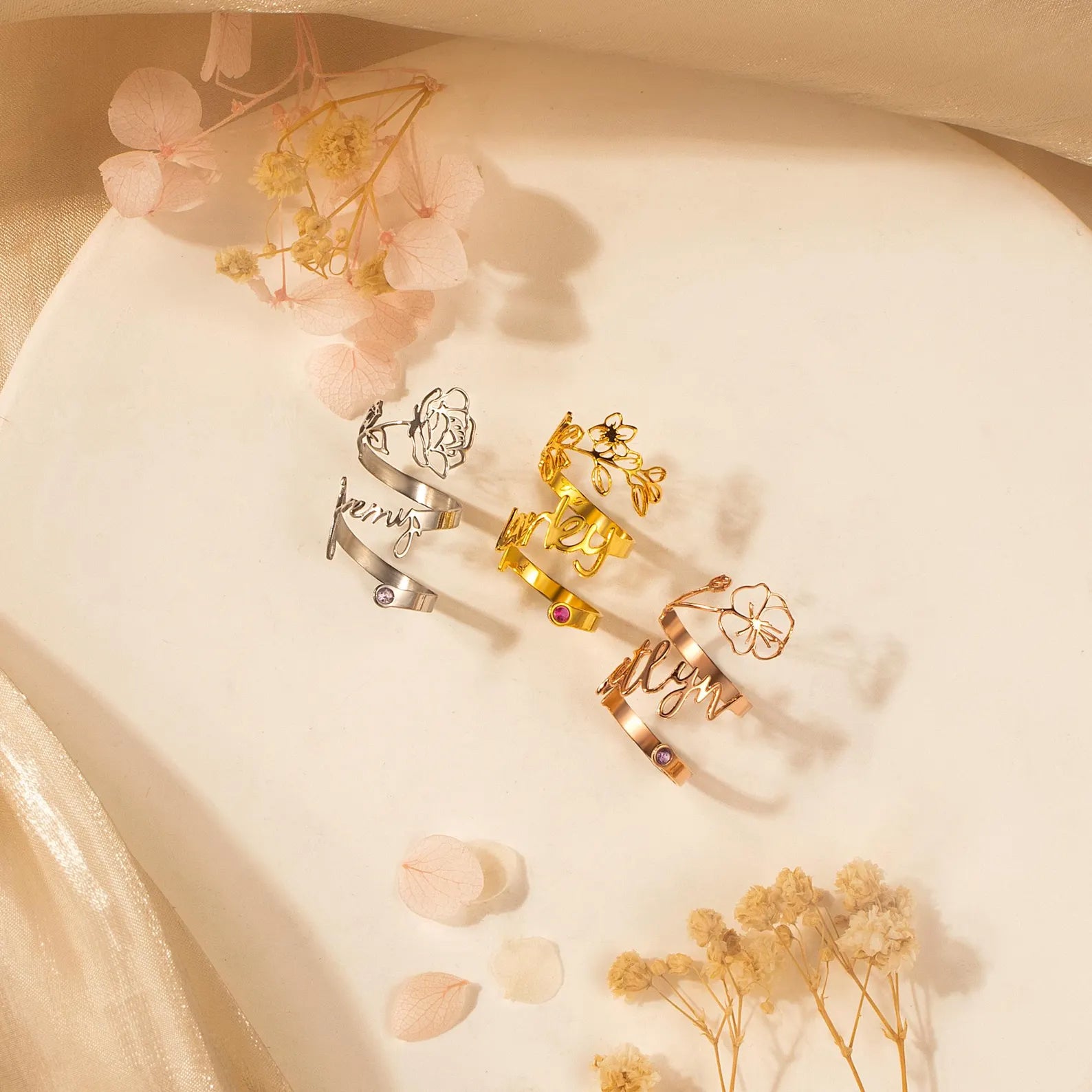 Custom Stethoscope Name Tag with Birth Flower with Birthstone