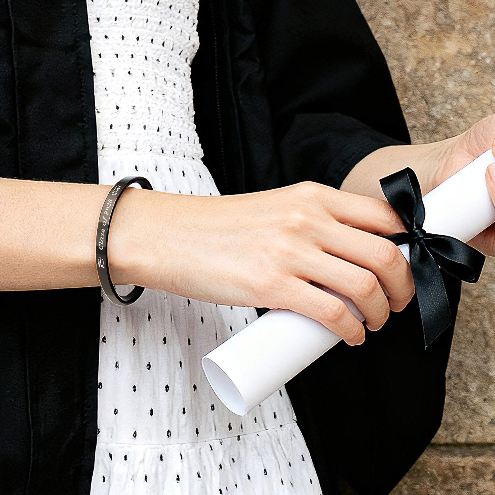 Black Motivational Graduation Cuff Bangle