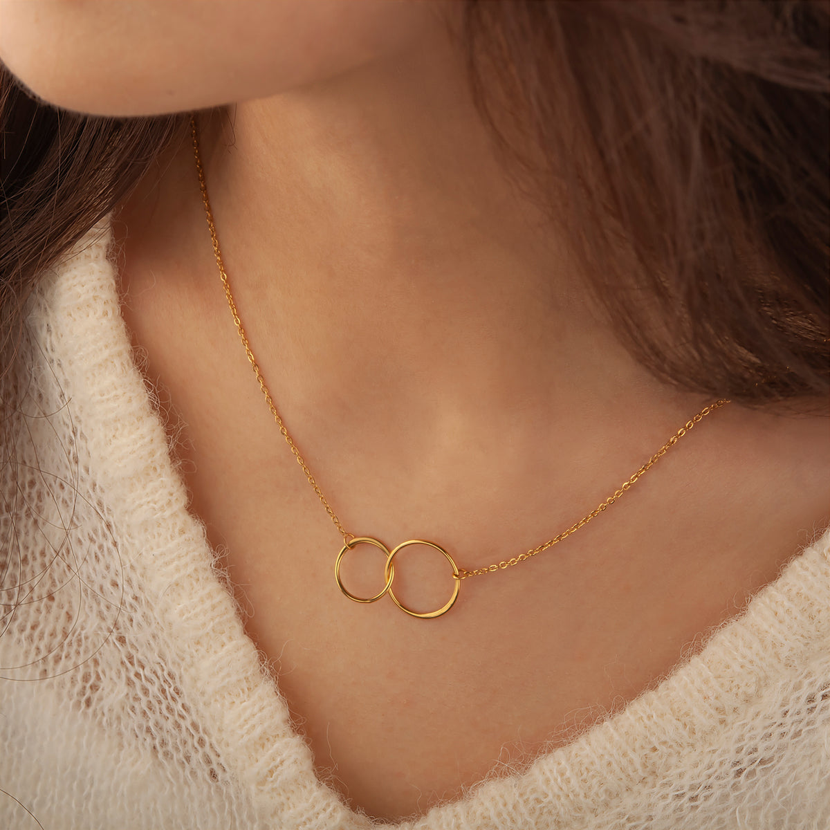Custom Interlocking Rings Necklace with Grey Floral Card Necklace