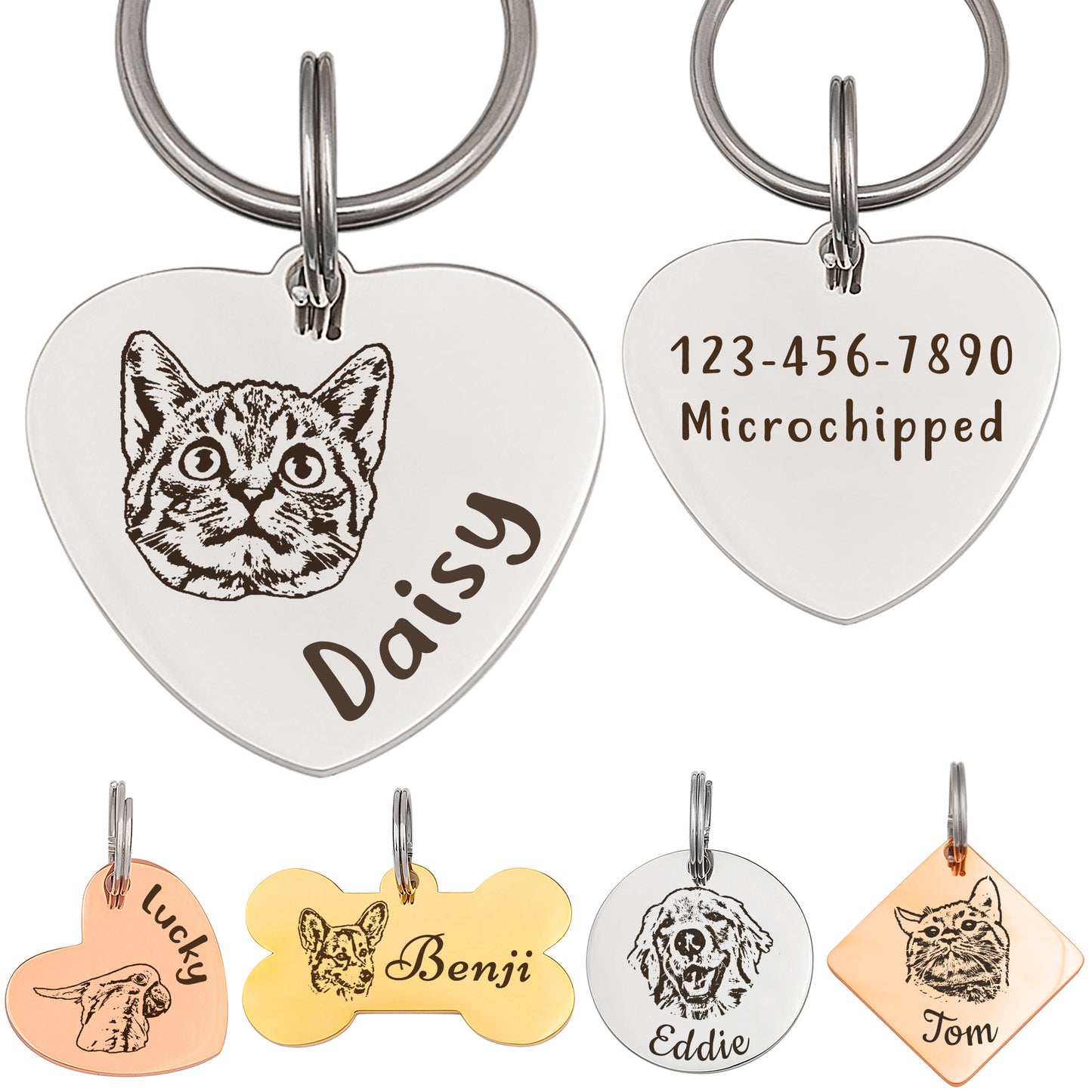 Heart Shaped Pet Portrait Pet ID Dog Tag