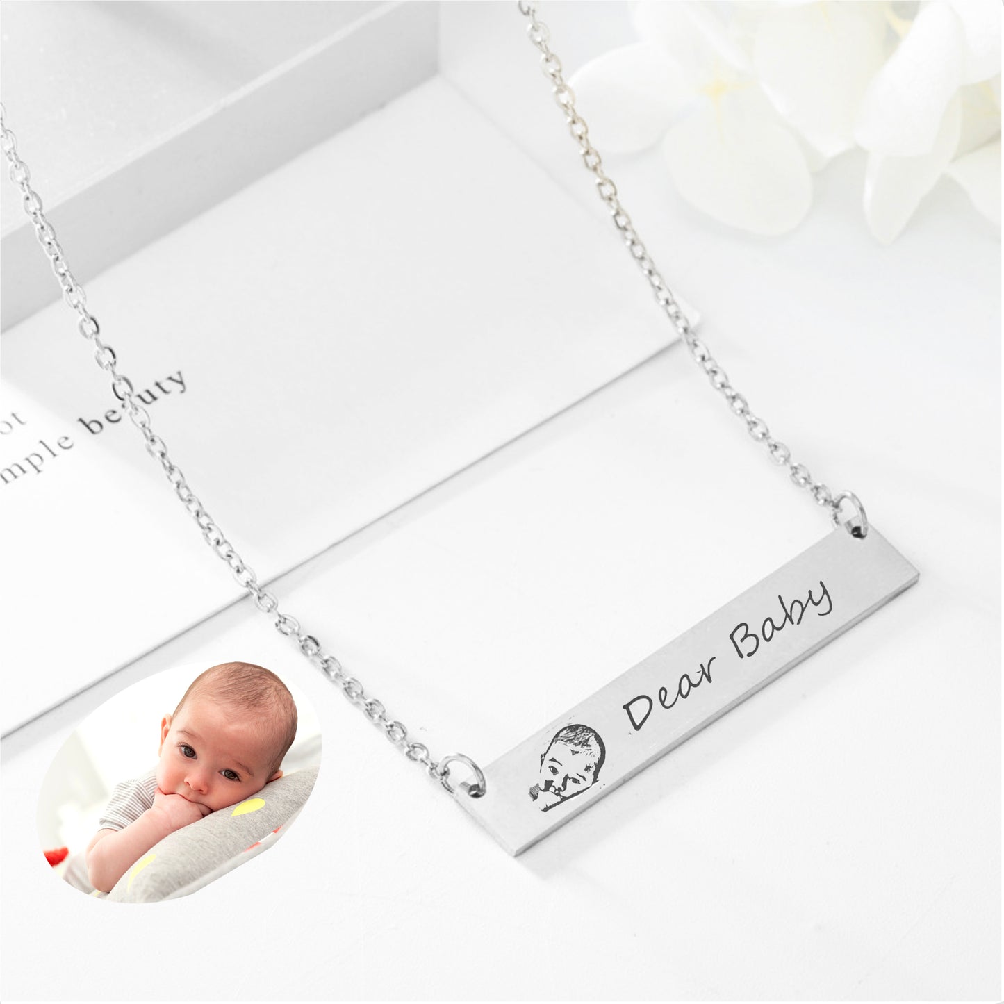 Personalized Pet Portrait Photo Bar Necklace Pet Memorial Gifts for Pet Lover