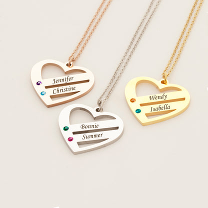 2 Name Birthstone Heart Necklace