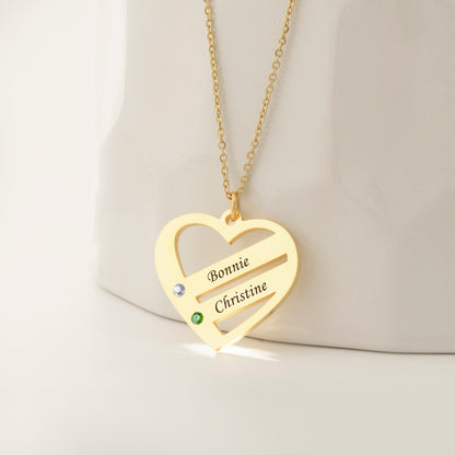 2 Name Birthstone Heart Necklace