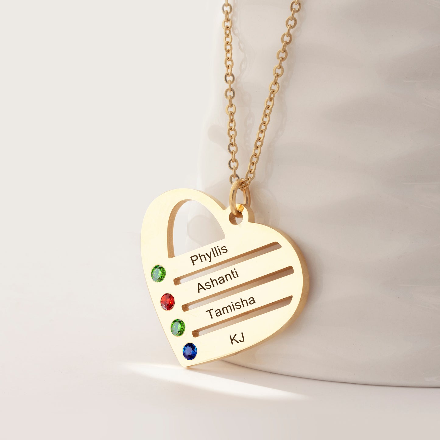 4 Birthstone Name Family Heart Necklace