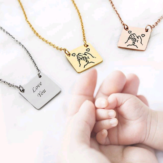 New Baby Birth Gift for New Mom and Expectant Mother, Custom Baby & Mom Hands Necklace with Name on back Side