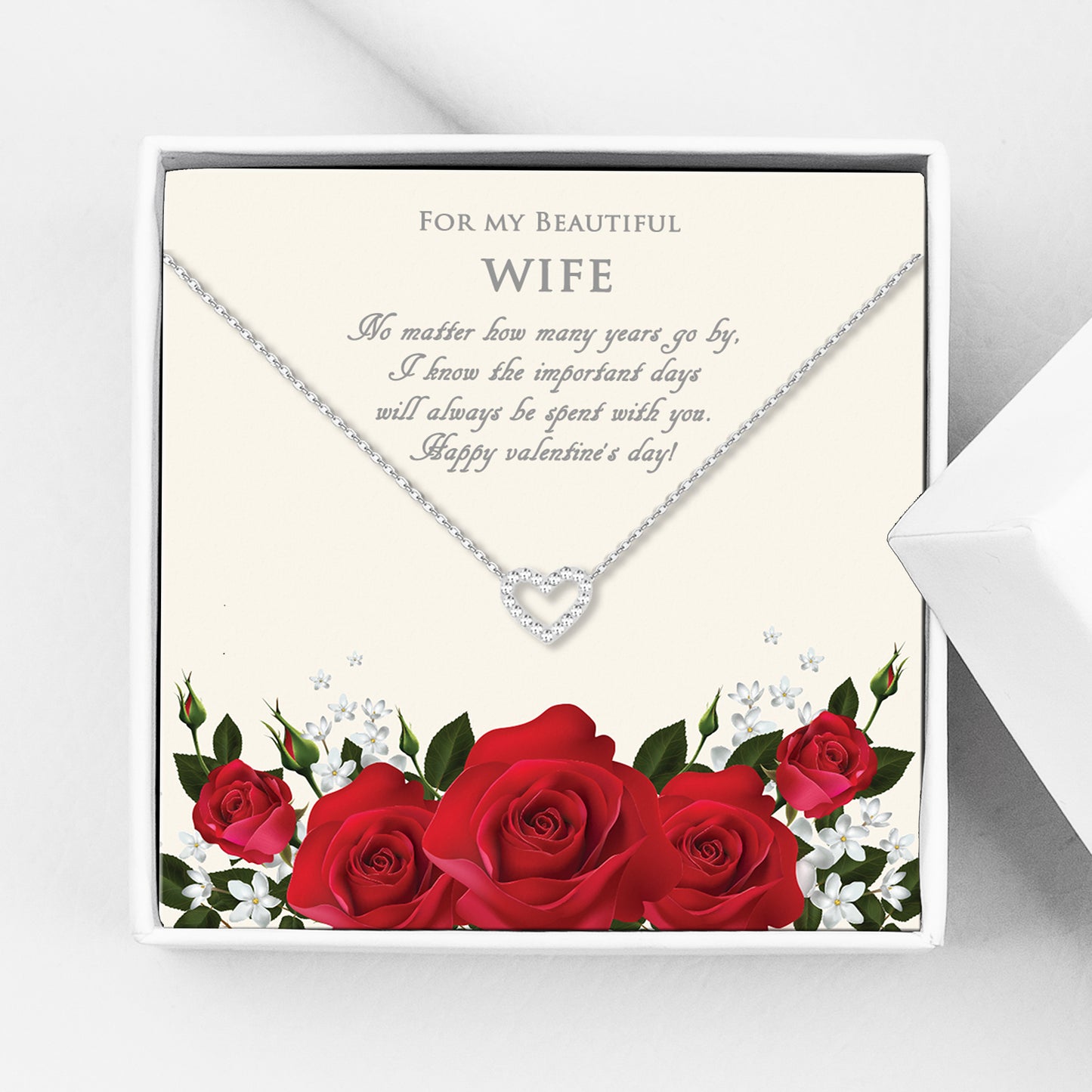 Valentines Day Gift Heart Necklace for My Beautiful Wife, Custom Name Wife Necklace Card