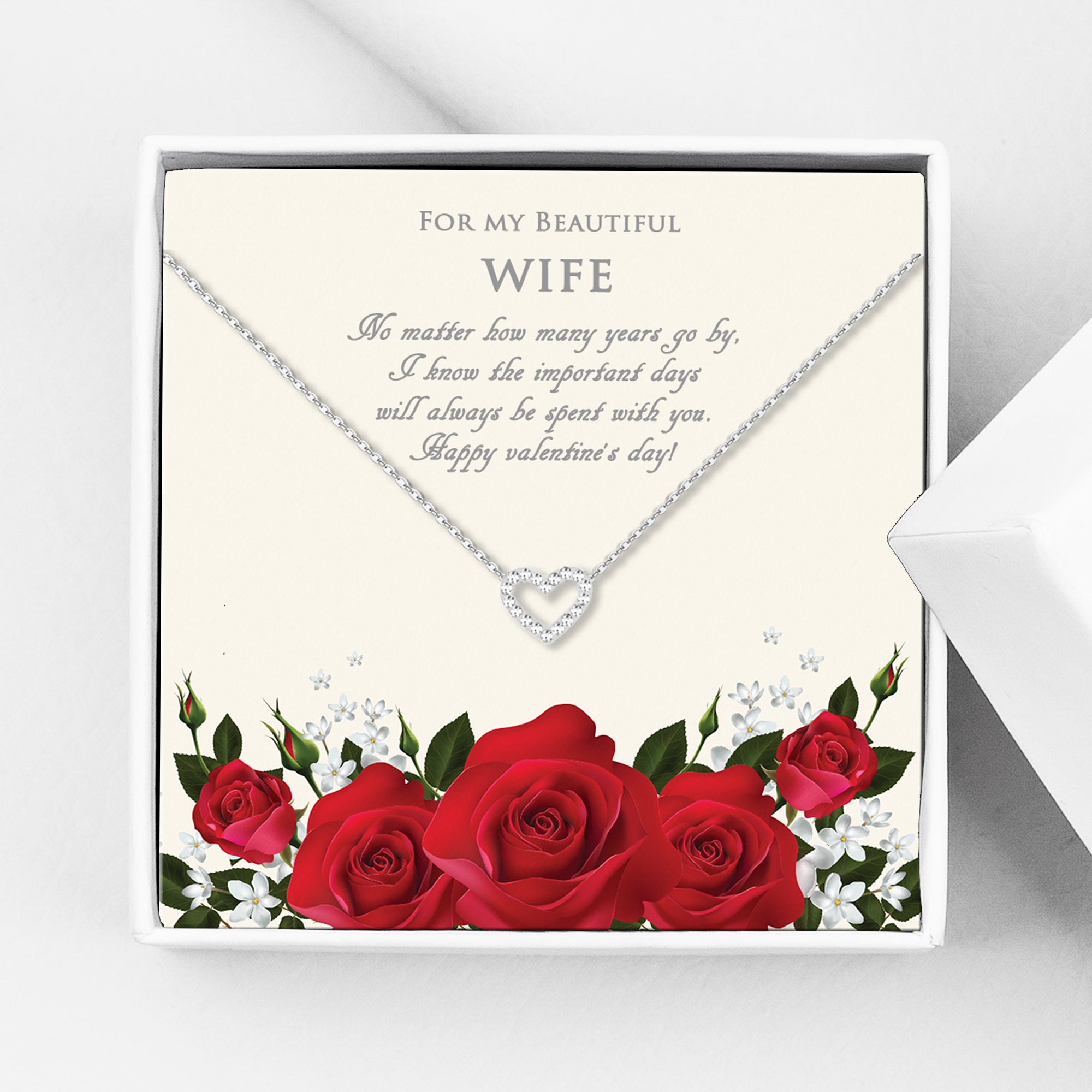 Valentines Day Gift Heart Necklace for My Beautiful Wife, Custom Name Wife Necklace Card