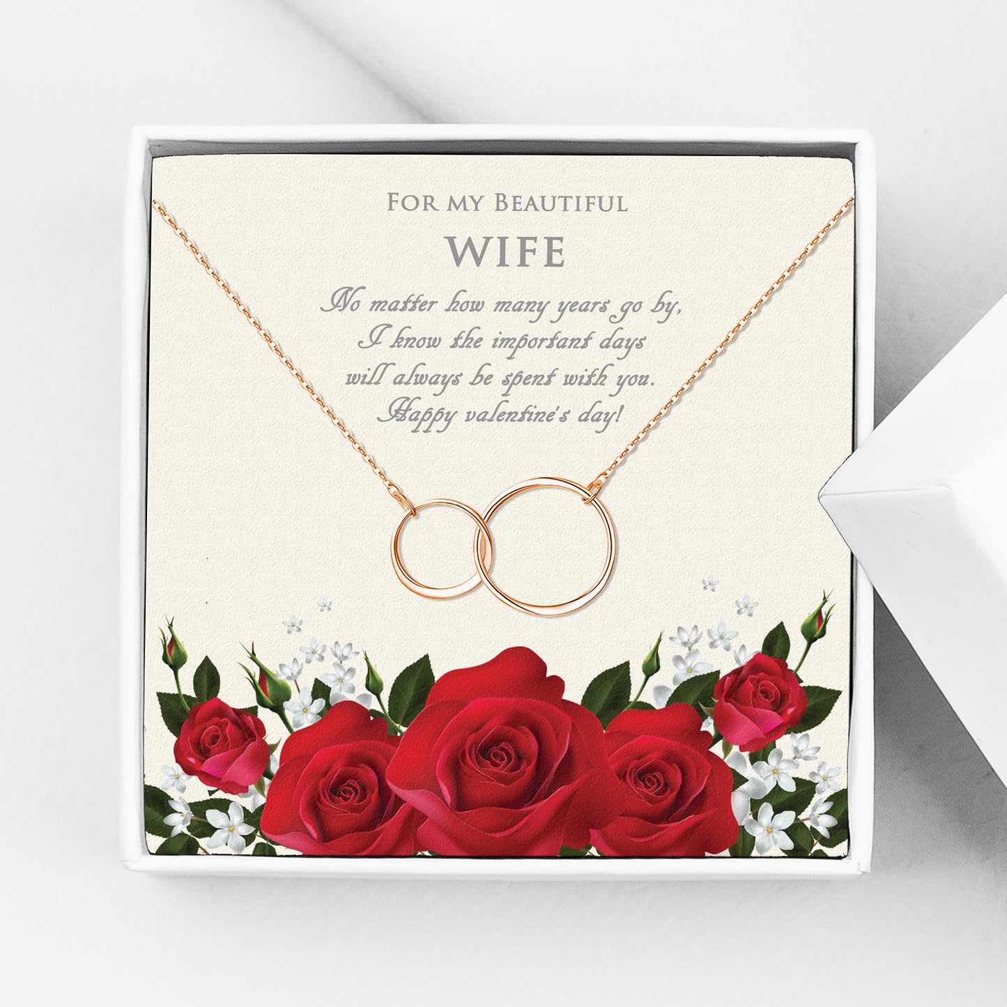 "For my Beautiful Wife" Valentine's Day Card and Infinity Necklace