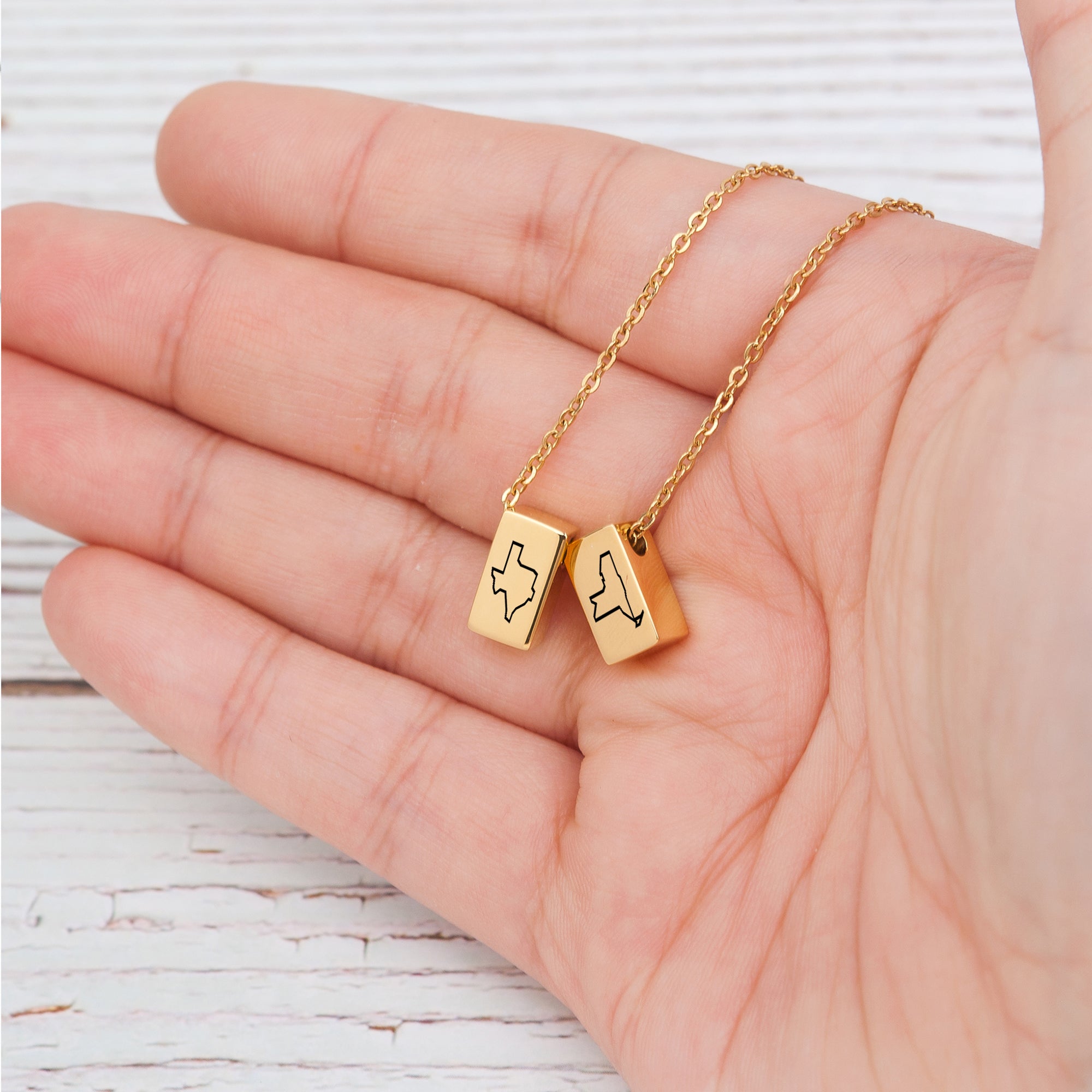 Long Distance State Cube Necklace