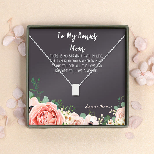 "To my Bonus Mom" Card and Cube Necklace