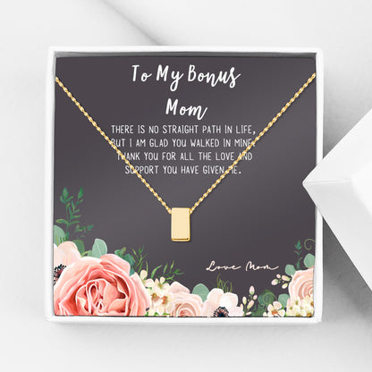 "To My Bonus Mom" Card and Cube Necklace