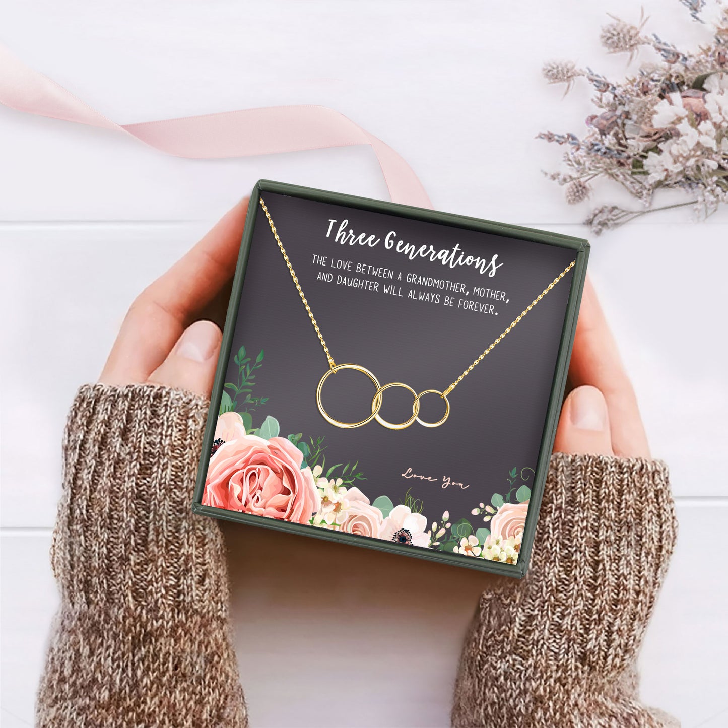 "Three Generations" Card and Triple Ring Necklace