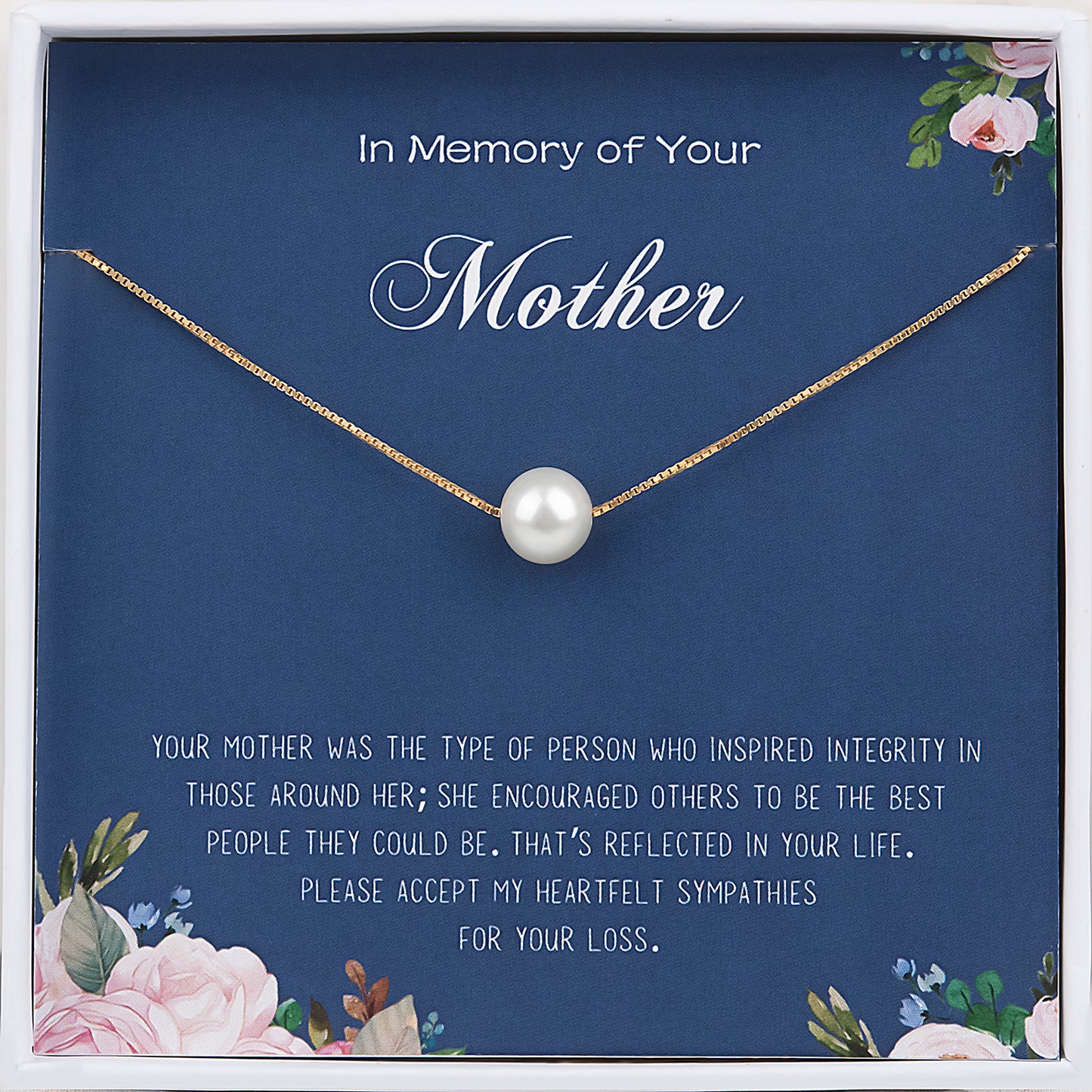 "In Memory of your Mother" Card and Pearl Necklace