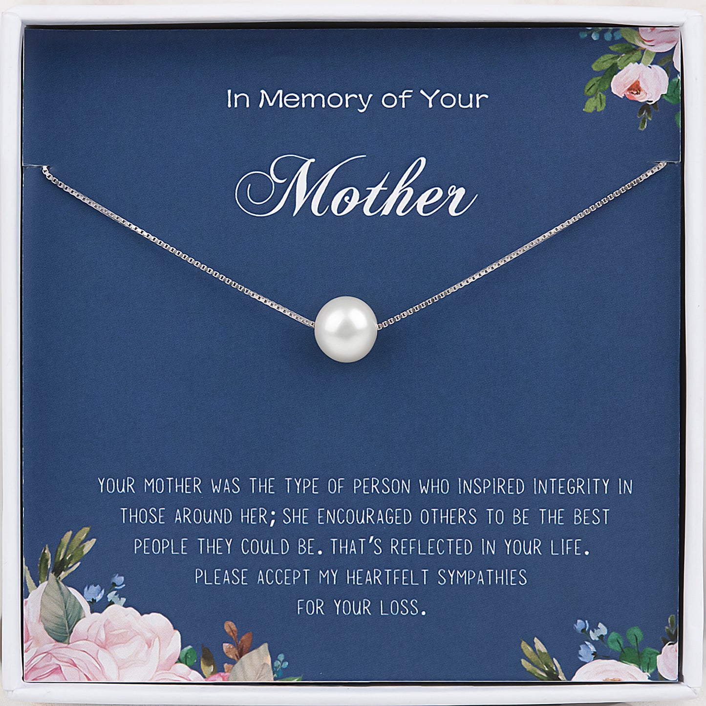 "In Memory of your Mother" Card and Pearl Necklace