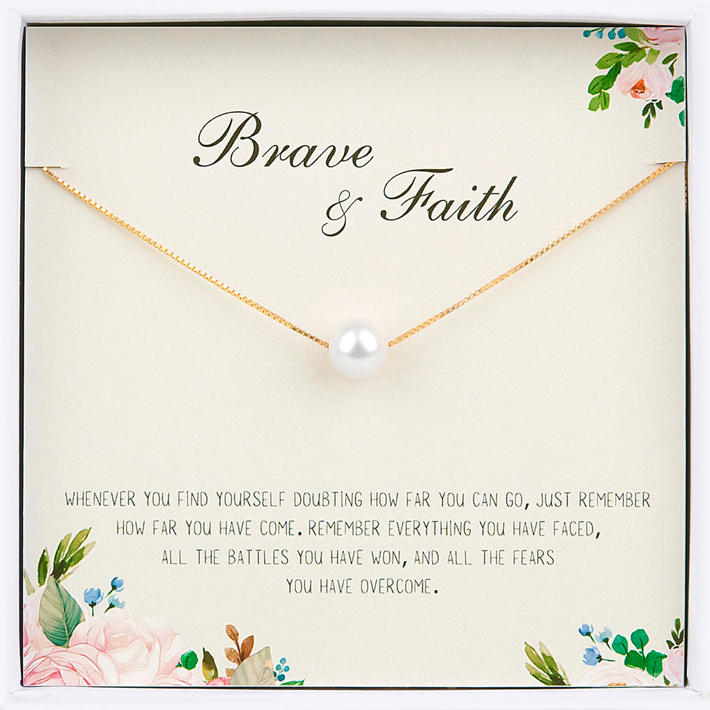 "Brave and Faith" Pearl Motivational Necklace