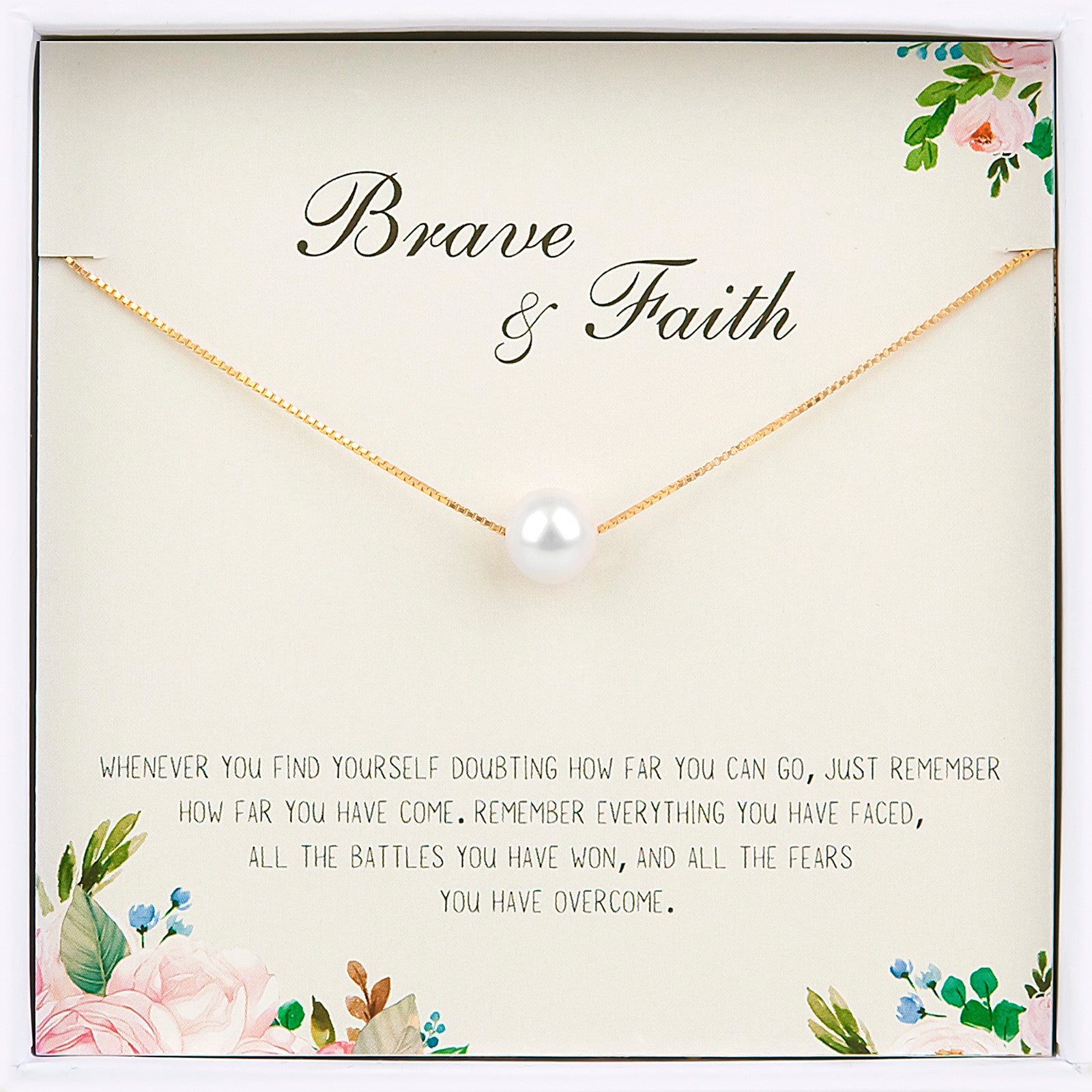 "Brave and Faith" Pearl Motivational Necklace