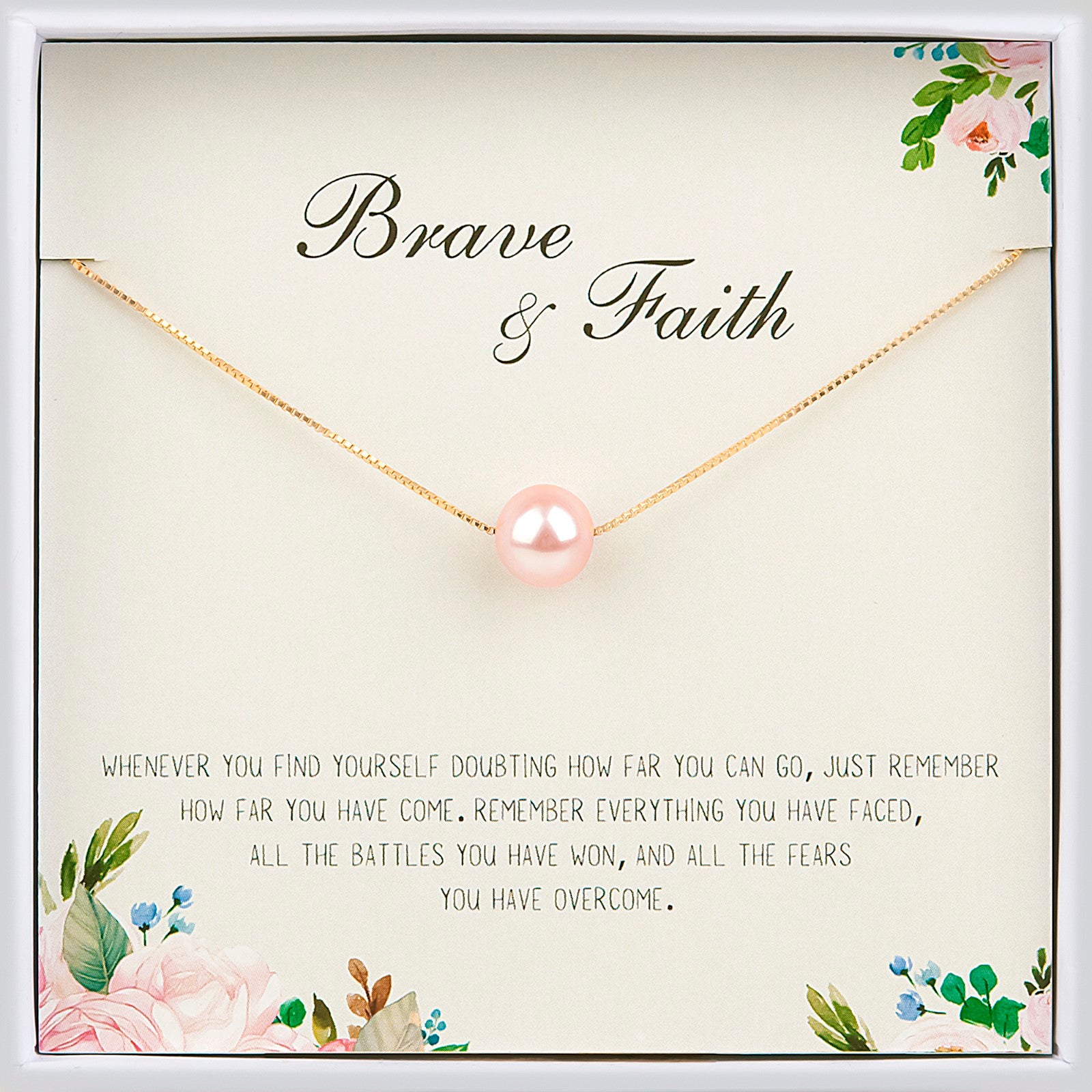 "Brave and Faith" Pearl Motivational Necklace