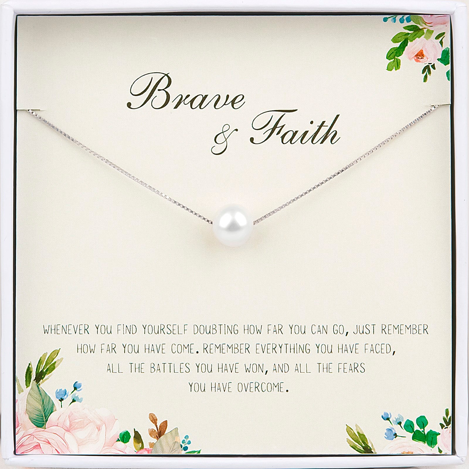 "Brave and Faith" Pearl Motivational Necklace
