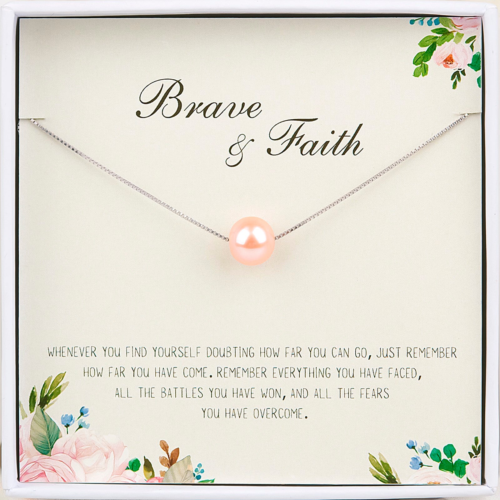 "Brave and Faith" Pearl Motivational Necklace