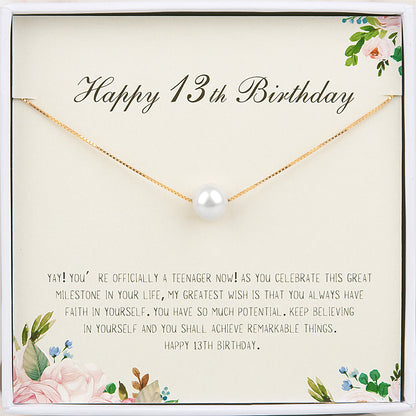 "Happy 13th Birthday" Card and Pearl Necklace