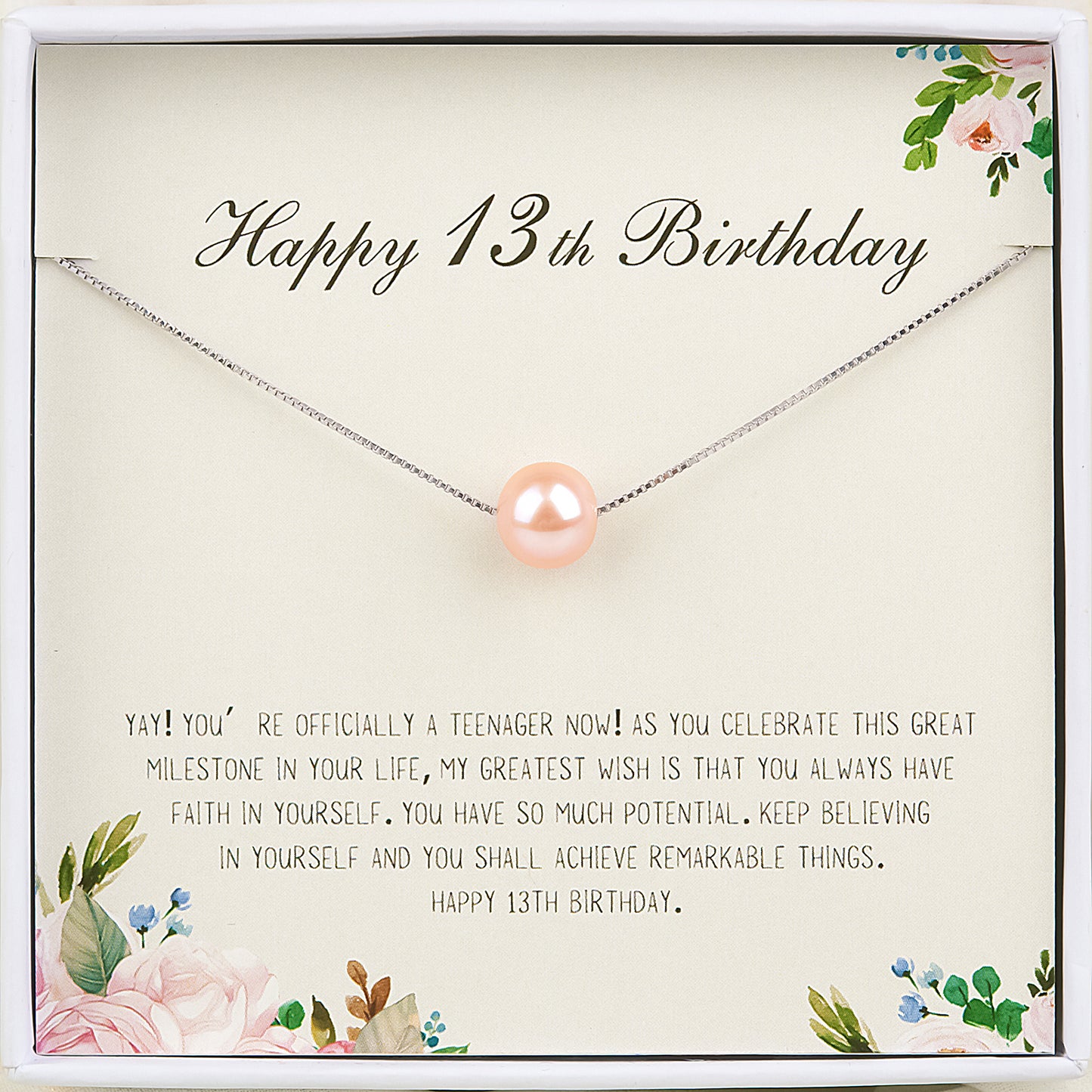 "Happy 13th Birthday" Card and Pearl Necklace