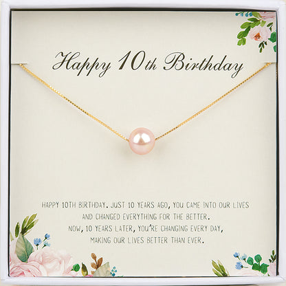 "Happy 10th Birthday" Card and Pearl Necklace