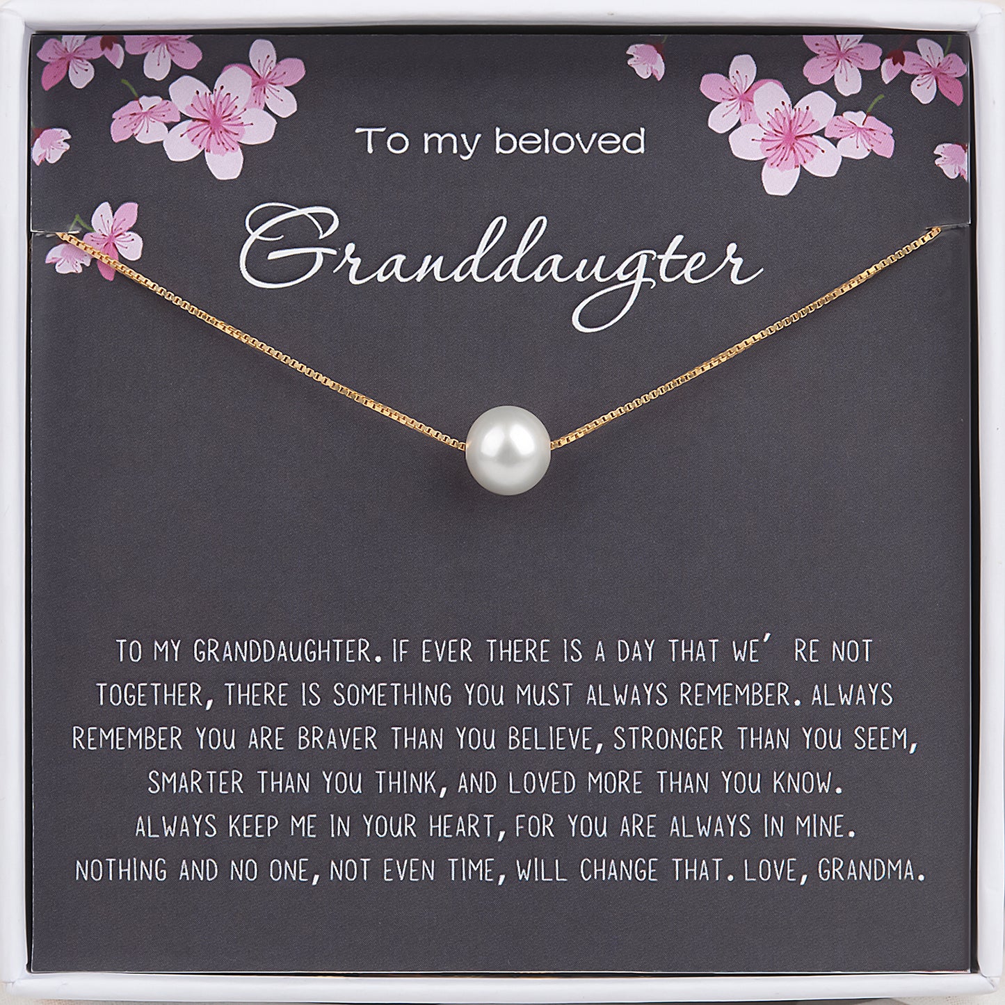 "To my Beloved Granddaughter" Card and Pearl Necklace