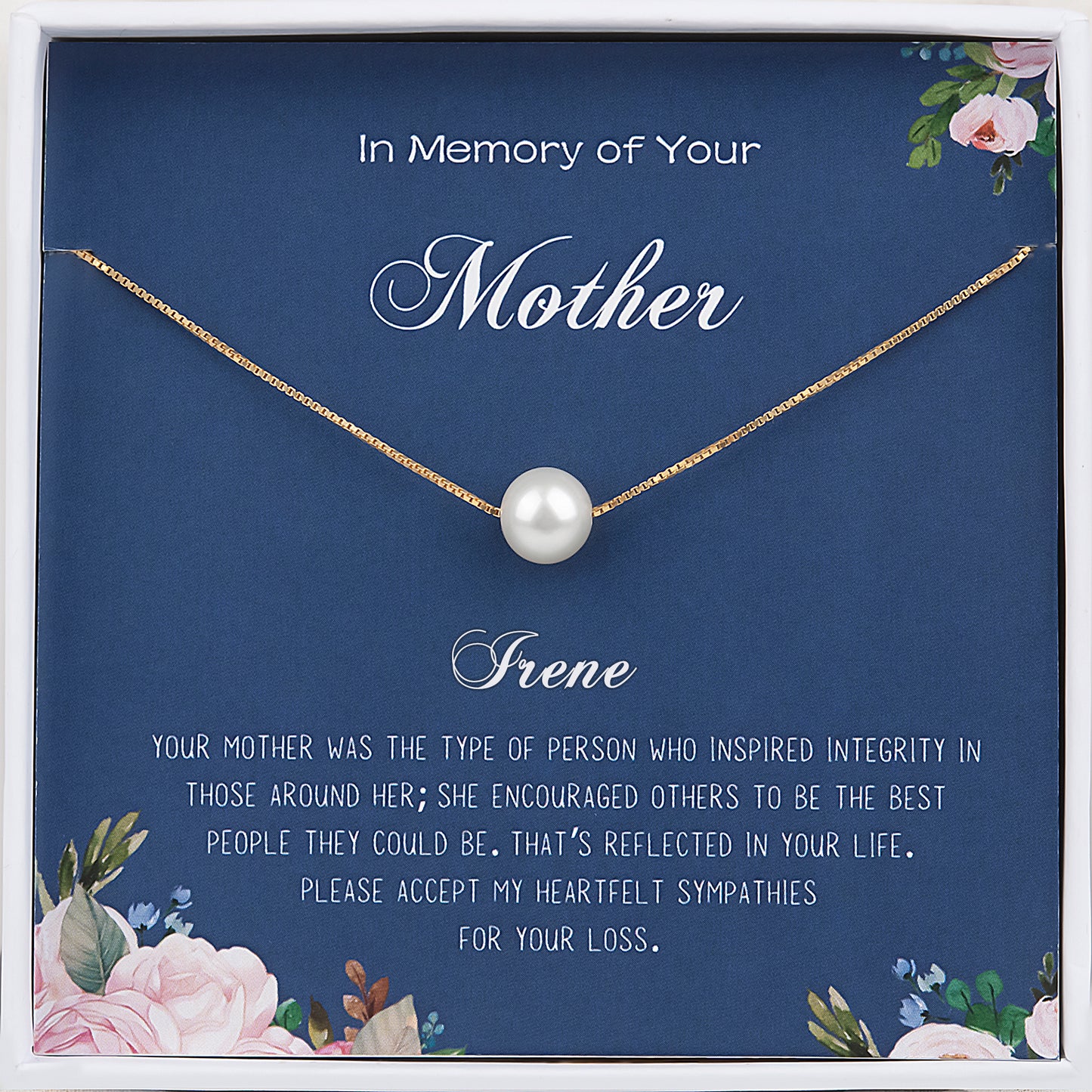 "In Memory of your Mother" Card and Pearl Necklace