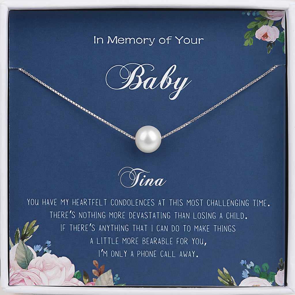 "In loving memory of your Child" Pearl Card Necklace
