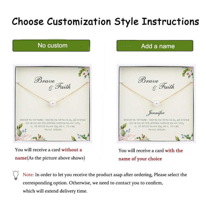 "Brave and Faith" Pearl Motivational Necklace