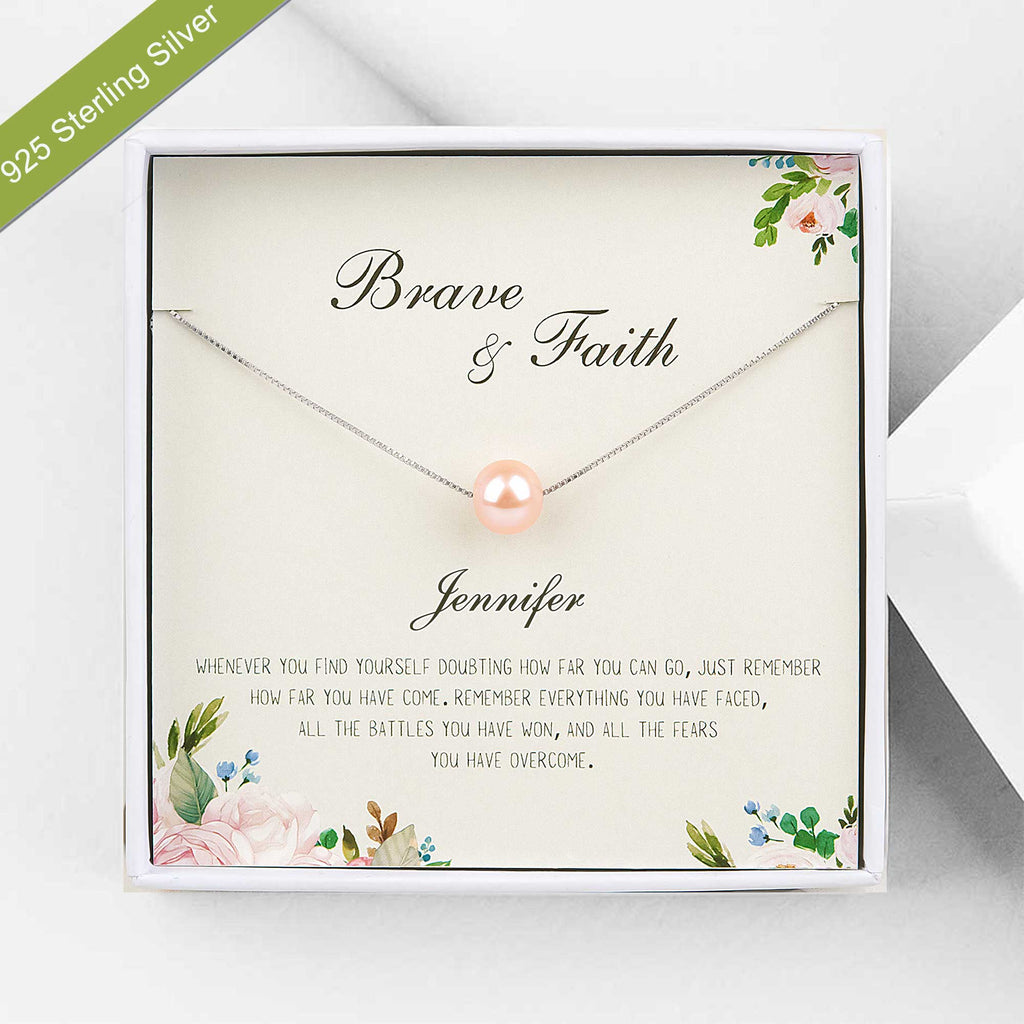 "Brave and Faith" Pearl Motivational Necklace