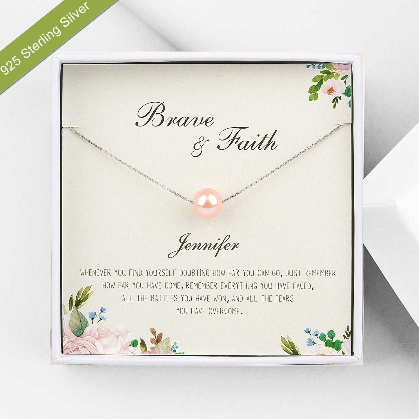 Brave and Faith Pearl Necklace – Motivational Gift