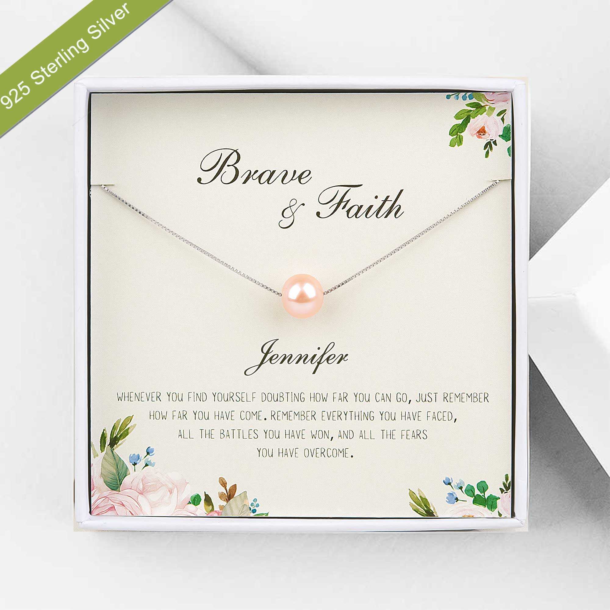 "Brave and Faith" Pearl Motivational Necklace