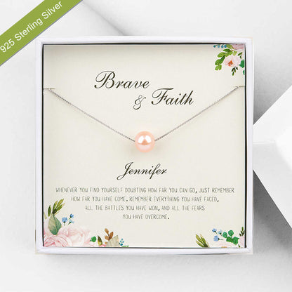 Brave and Faith Pearl Necklace – Motivational Gift