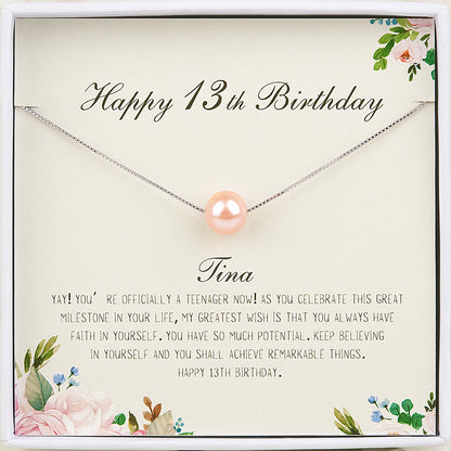 "Happy 13th Birthday" Card and Pearl Necklace