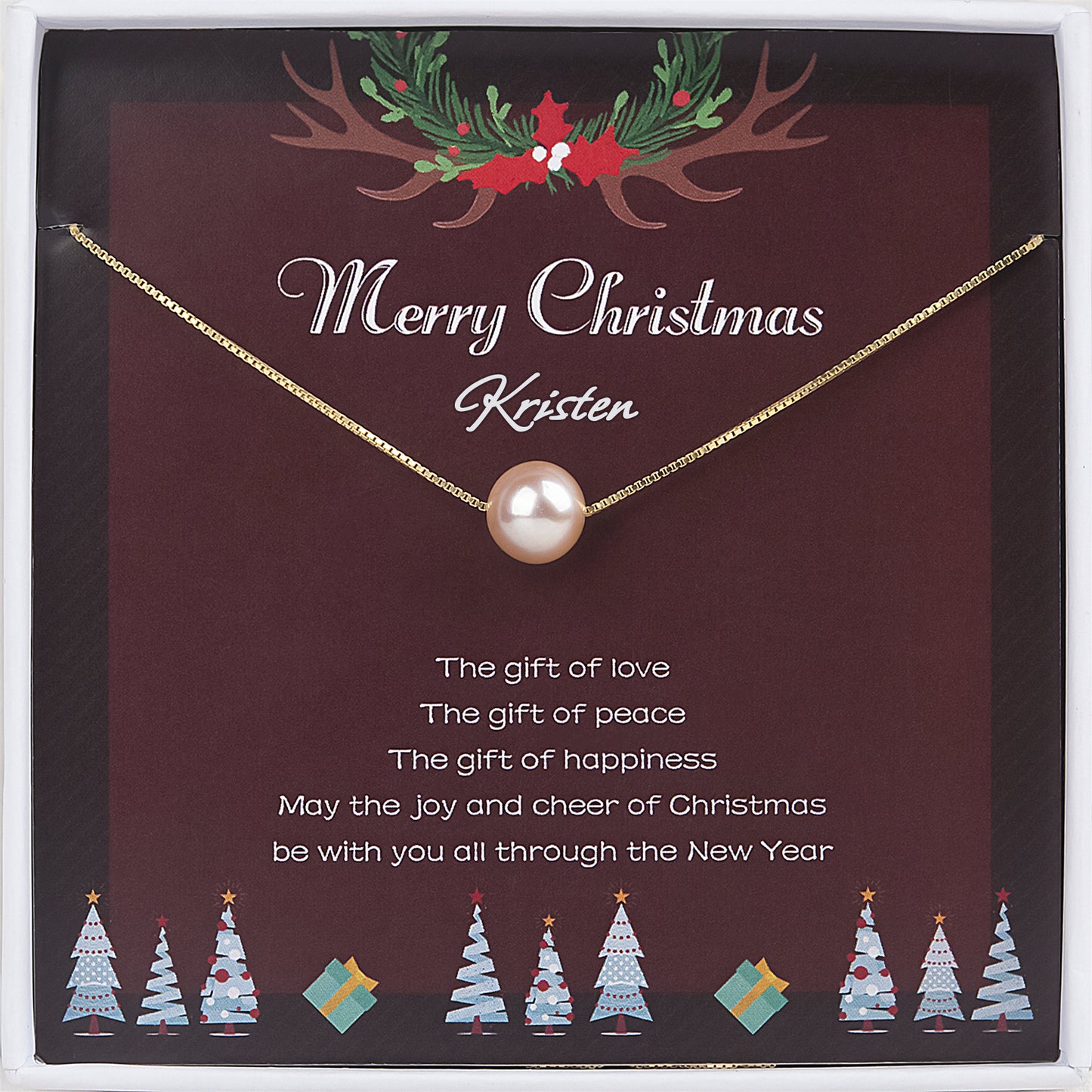 "Merry Christmas" Card and Pearl Necklace