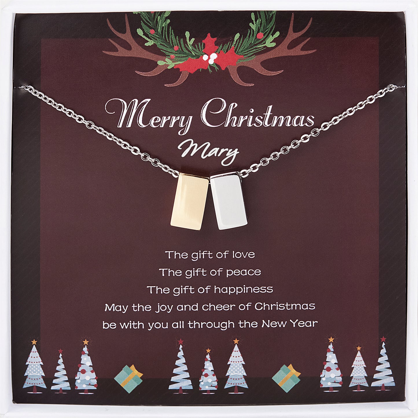 "Merry Christmas" Card and Cube Necklace