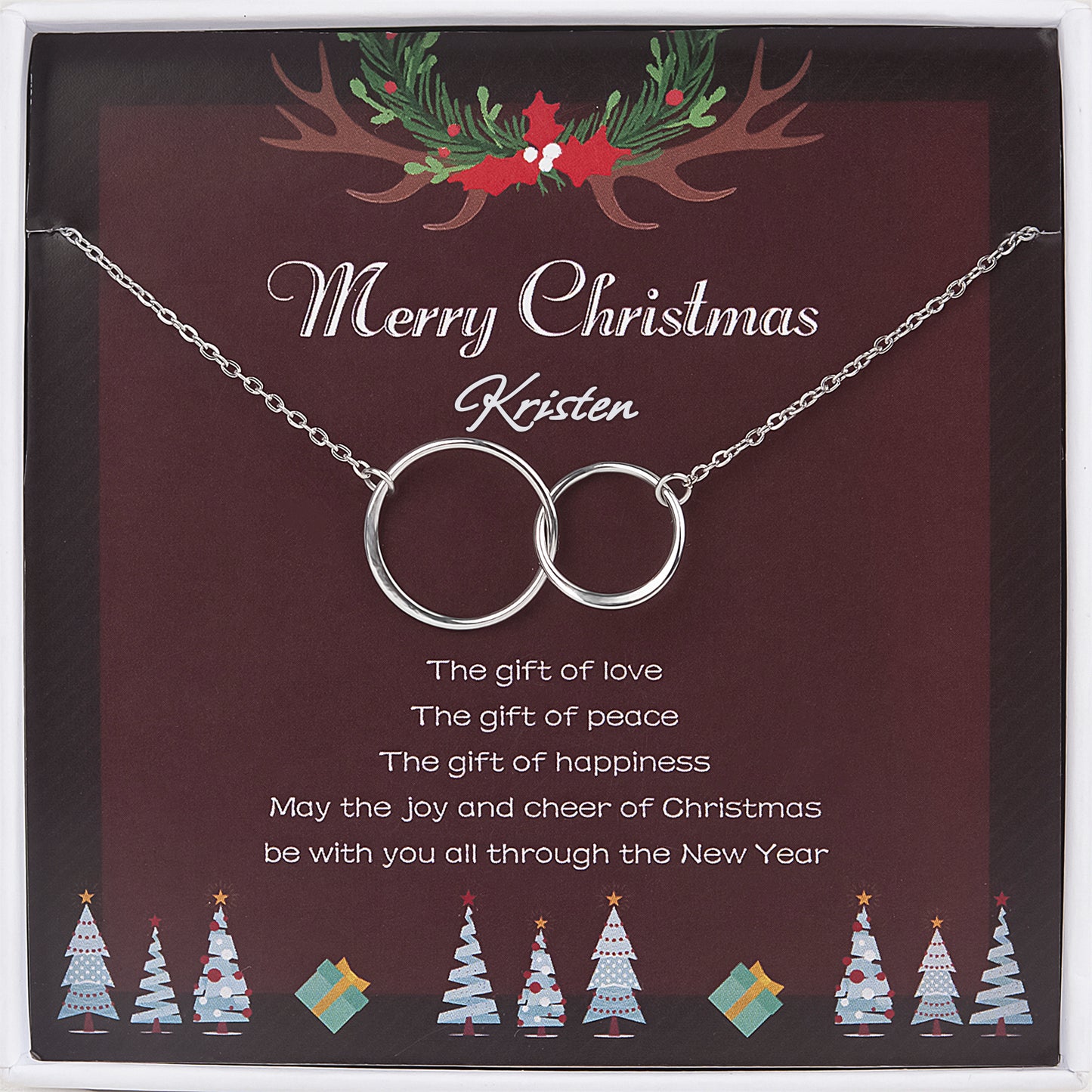 Merry Christmas Card and Infinity Rings Necklace Gift Set