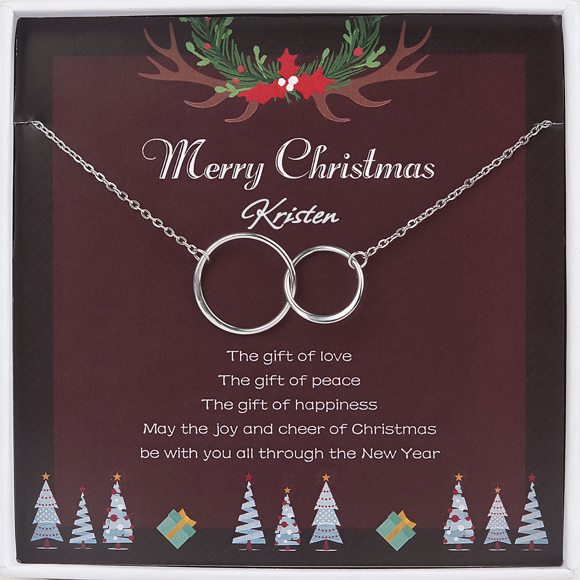 Merry Christmas Card and Infinity Rings Necklace Gift Set
