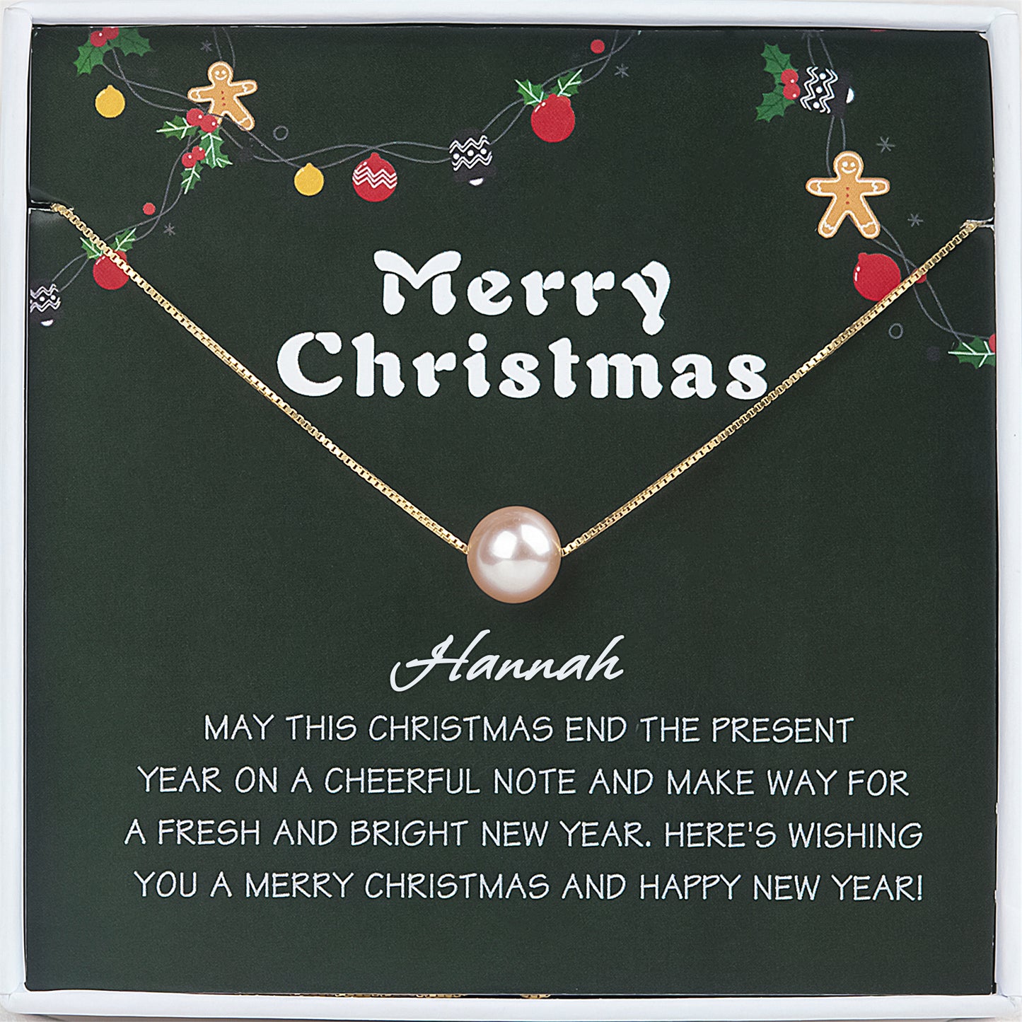 "Merry Christmas" Card and Pearl Necklace