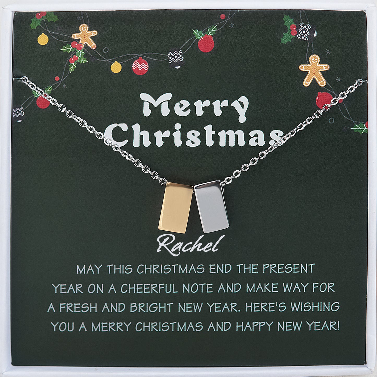 "Merry Christmas" Card and Cube Necklace