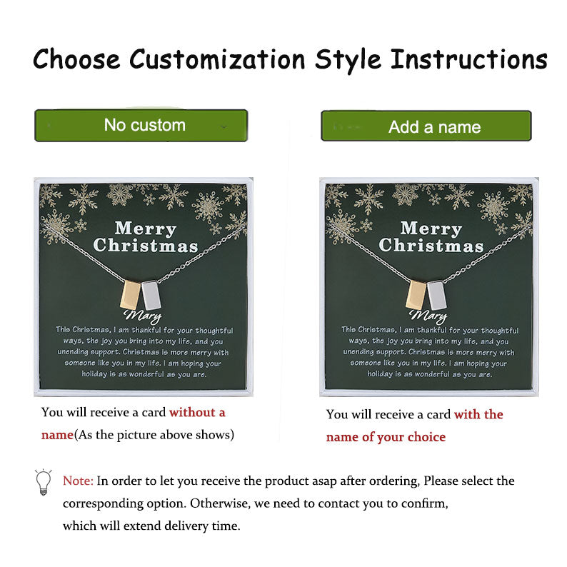 Merry Christmas Card and Cube Necklace Jewelry Gift Set