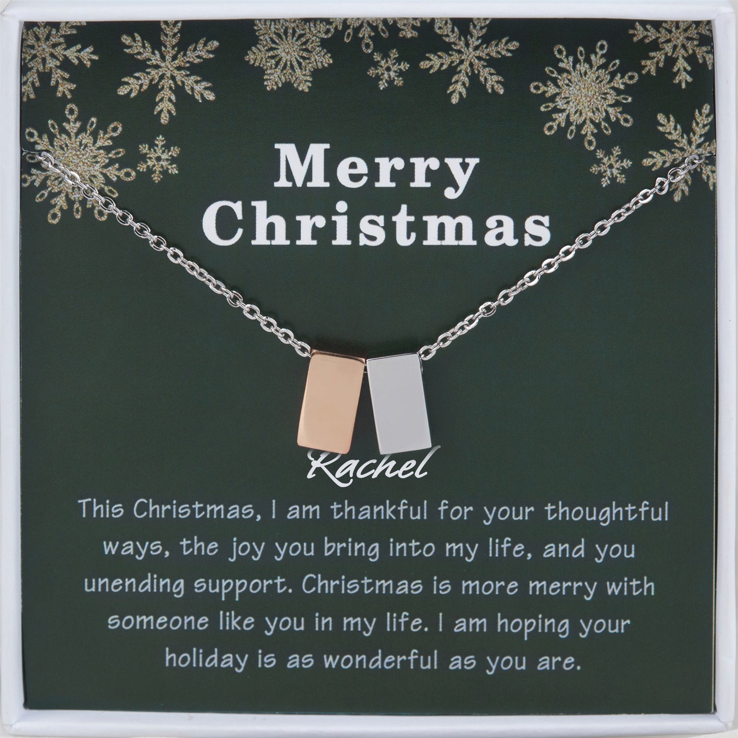 Merry Christmas Card and Cube Necklace Jewelry Gift Set