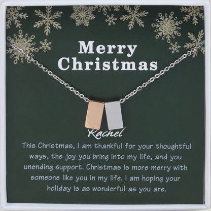 Merry Christmas Card and Cube Necklace Jewelry Gift Set