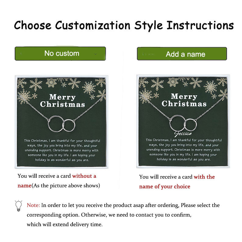 Merry Christmas Card and Infinity Rings Necklace Jewelry Gift Set