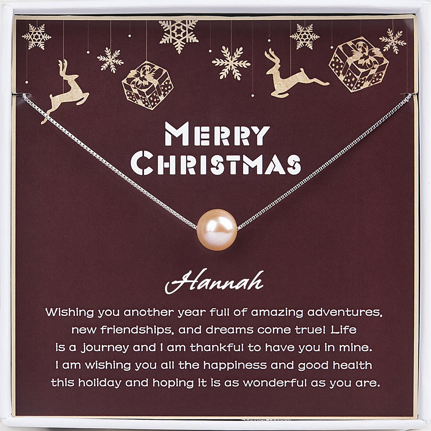 "Merry Christmas" Card and Pearl Necklace